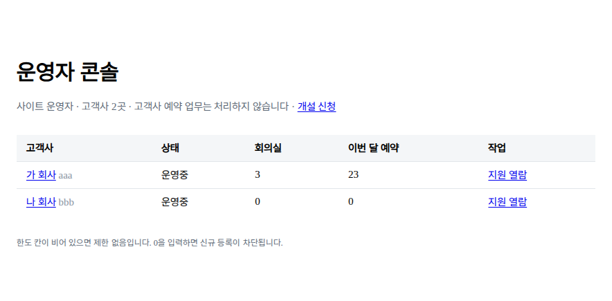 사이트 운영자 화면